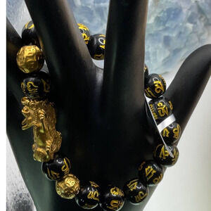 Pixiu Chinese Good Fortune Obsidian Crystal Bracelet